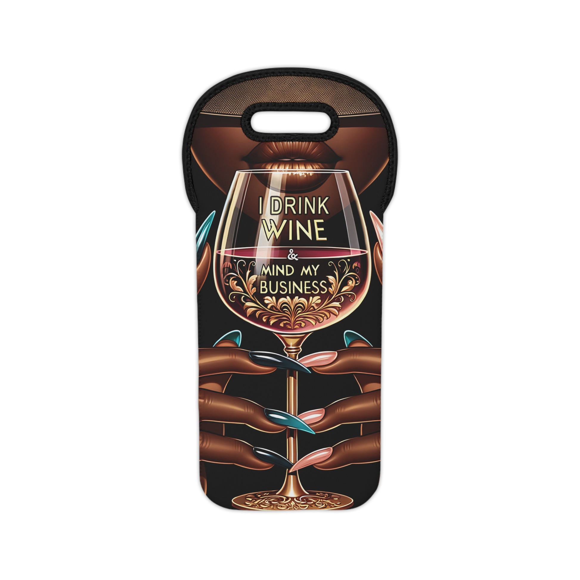 Neoprene Wine Tote Bag for Black Women - Pretty Rich Design - Mega Mug Shop